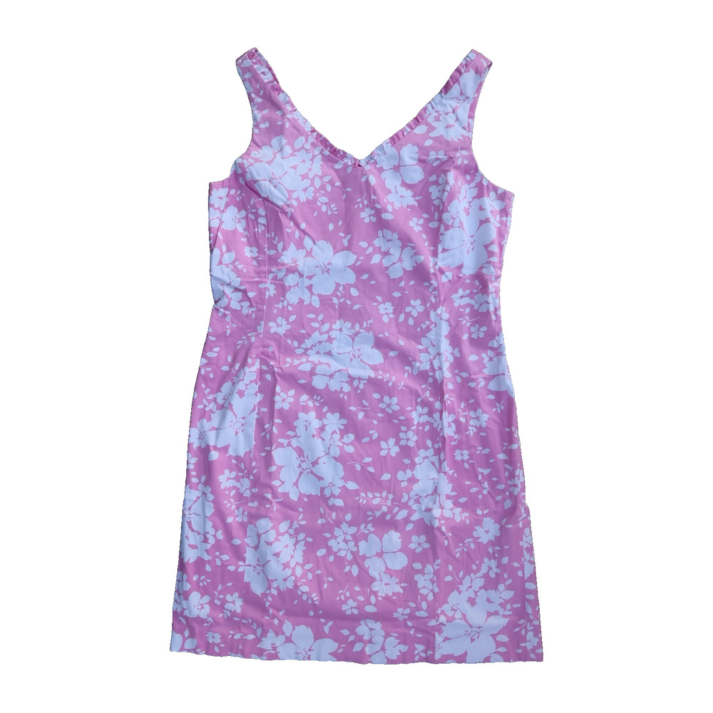 Jones New York Pink Floral Dress Fitted Shift Cottagecore Botanical Summer Sz 12
